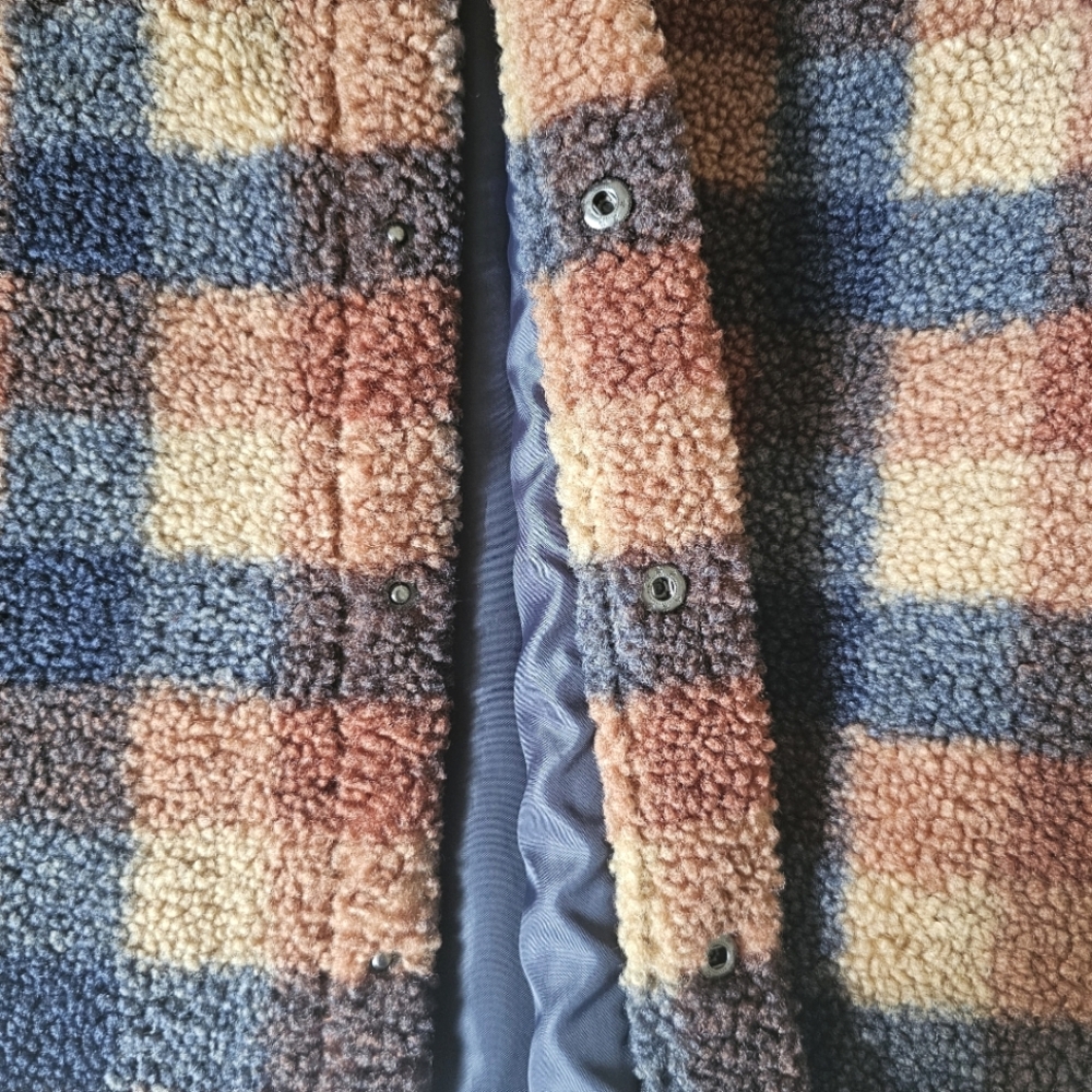 Scene & Heard Childs Jacket Size 4-5 Brown Navy Plaid Snap Front Teddy Fabric - Picture 4 of 11